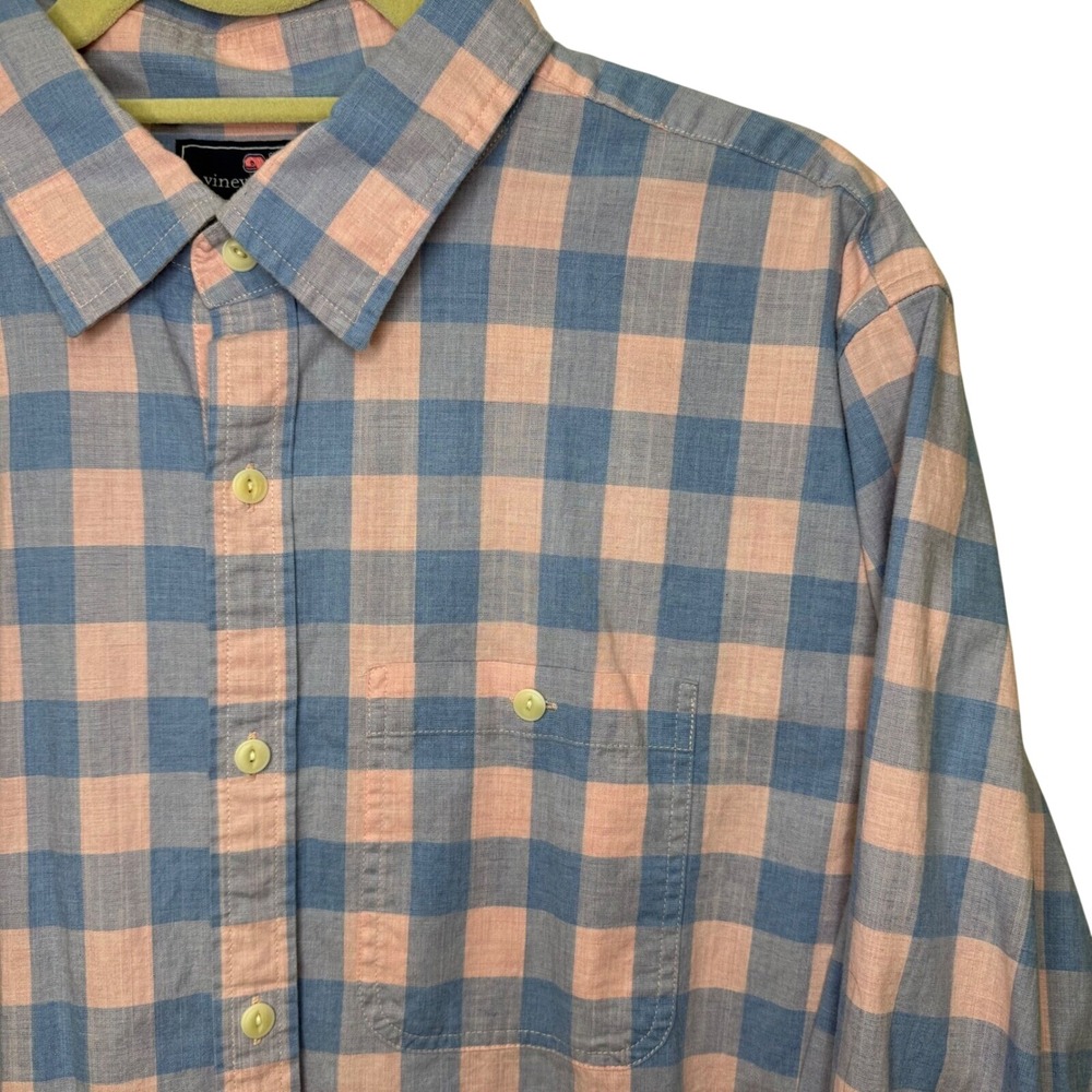 Vineyard‎ Vines Men's Slim Longshore Shirt Plaid Button Down XL Pink Blue